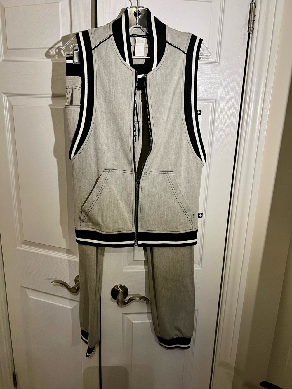 Andrew Christian Light Gray Sleeveless Zip Vest & Jogger Set with Black Trim